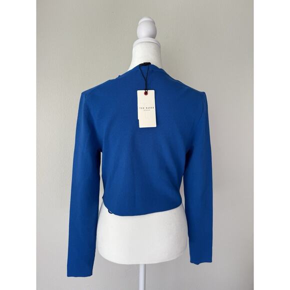 TED BAKER LONDON Kklara Scallop-Trim Stretch-Knit Cardigan Size 4 - Mid-Blue - Picture 5 of 11